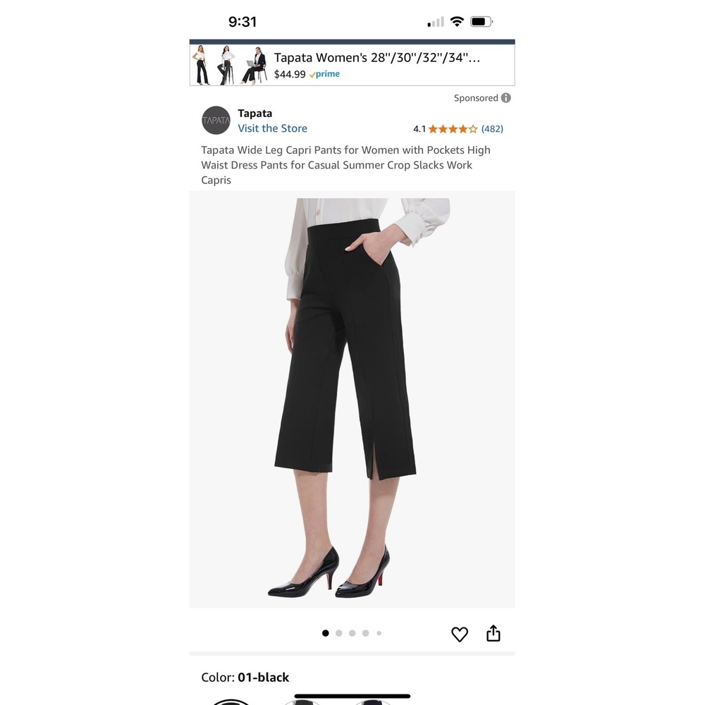 TAPATA Wide Leg Crop Pants Split Hem Pull On Casual Khaki XL - Picture 10 of 10